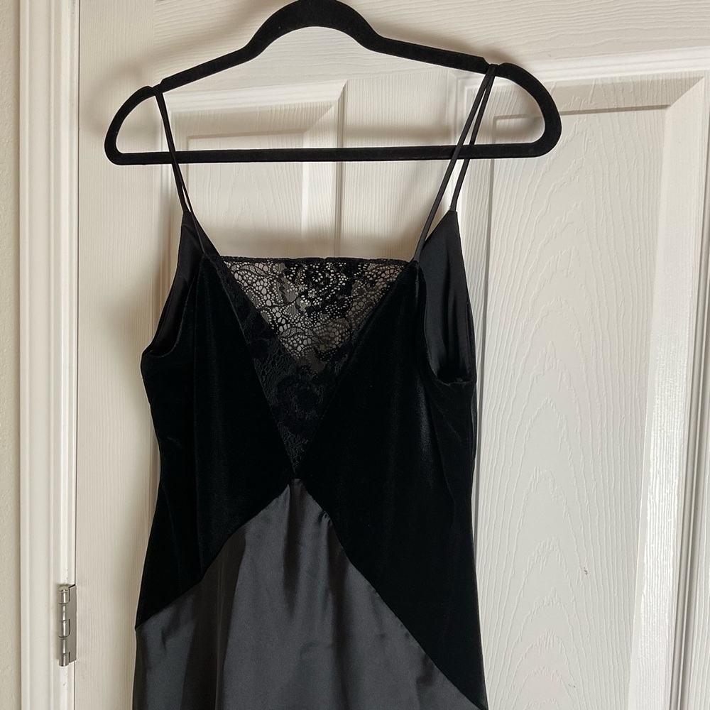 ZARA Black Velvet & Satin Lace Inset Midi Slip Dress - Size M - Picture 4 of 14